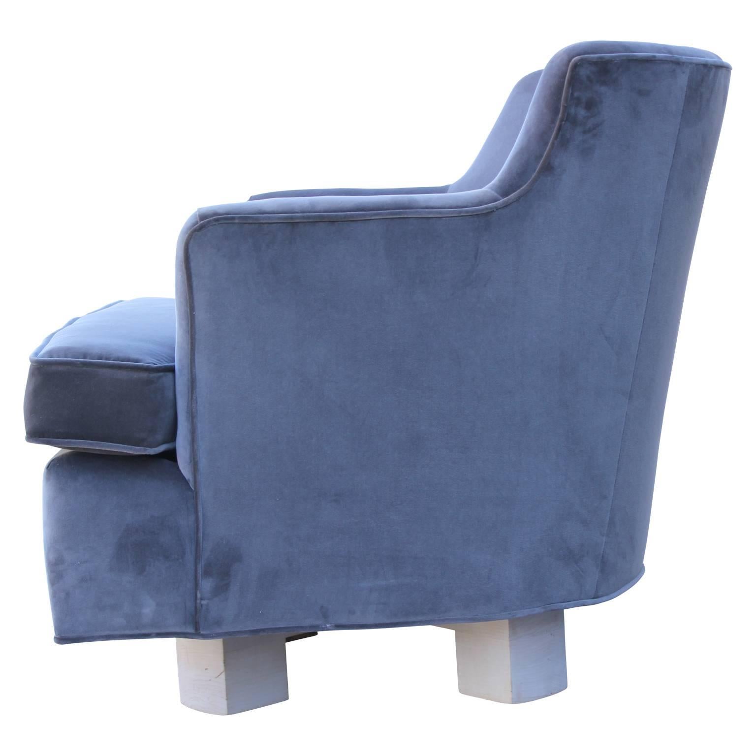 Pair of Modern Grey Velvet Swivel Lounge Chairs with Bleached Wood Base 2