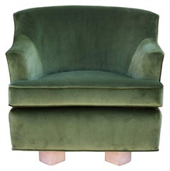 Modern Green Velvet Swivel Lounge Chair with Bleached Wood Base