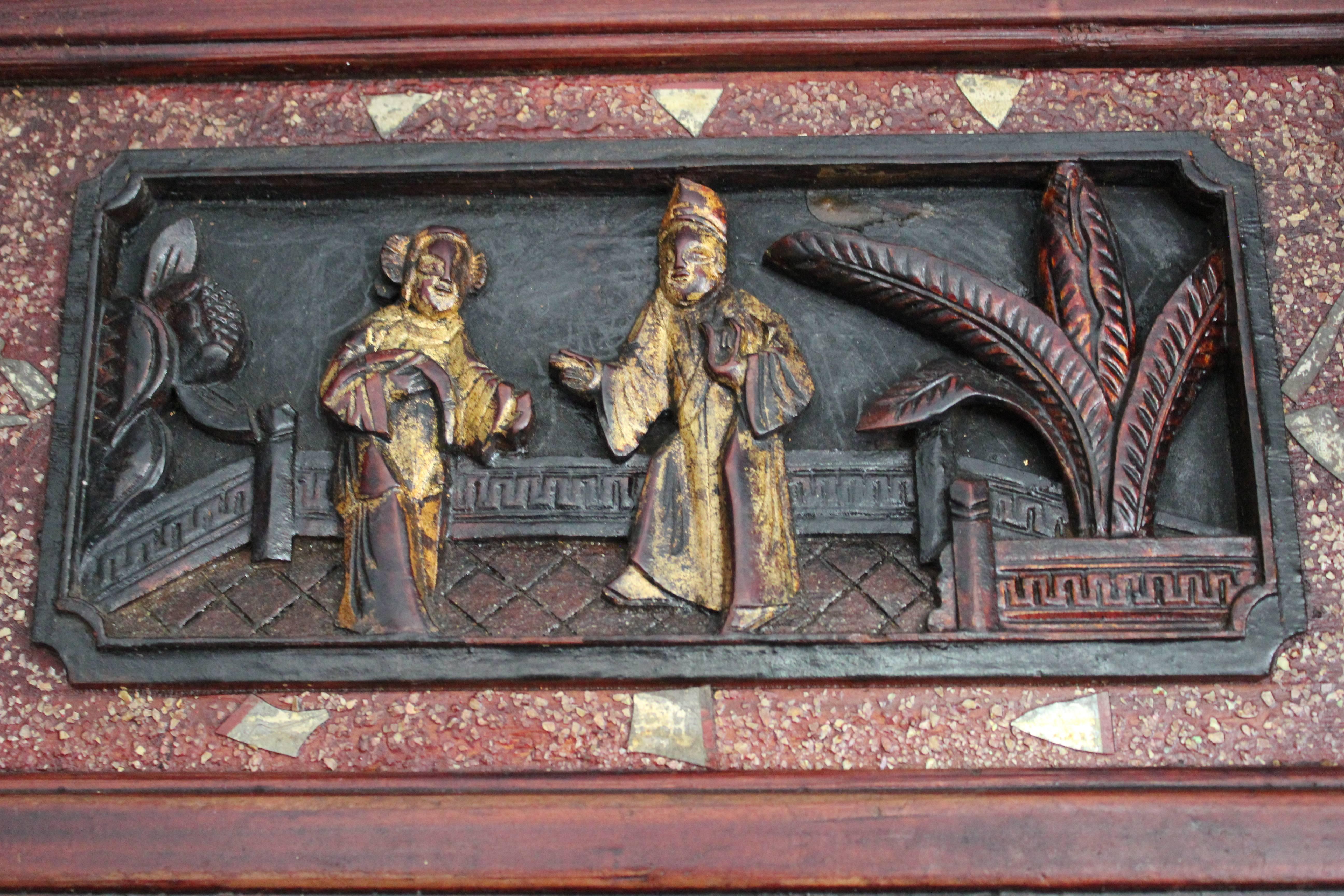 Wood Traditional Chinese Wedding Bed with Platform and Hand-Carved Detailing