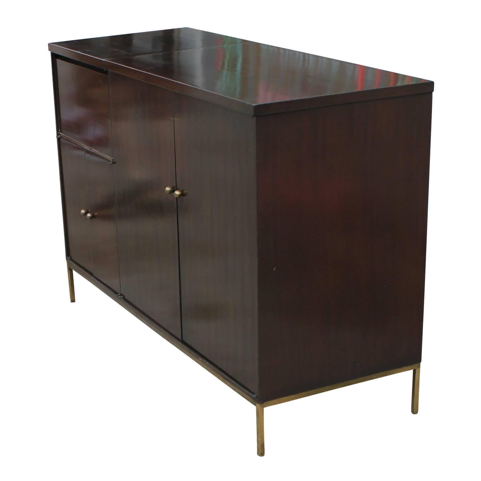 Mid-Century Modern Paul McCobb Style Mid Century Modern Walnut Cabinet or Sideboard with Brass Legs