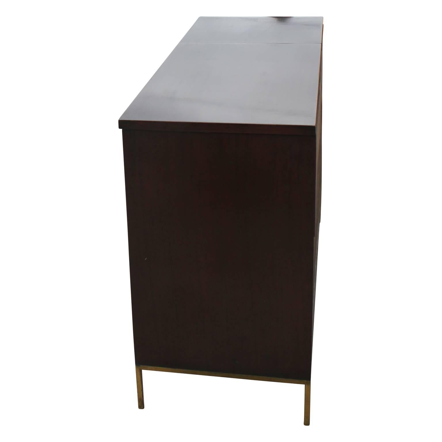 American Paul McCobb Style Mid Century Modern Walnut Cabinet or Sideboard with Brass Legs