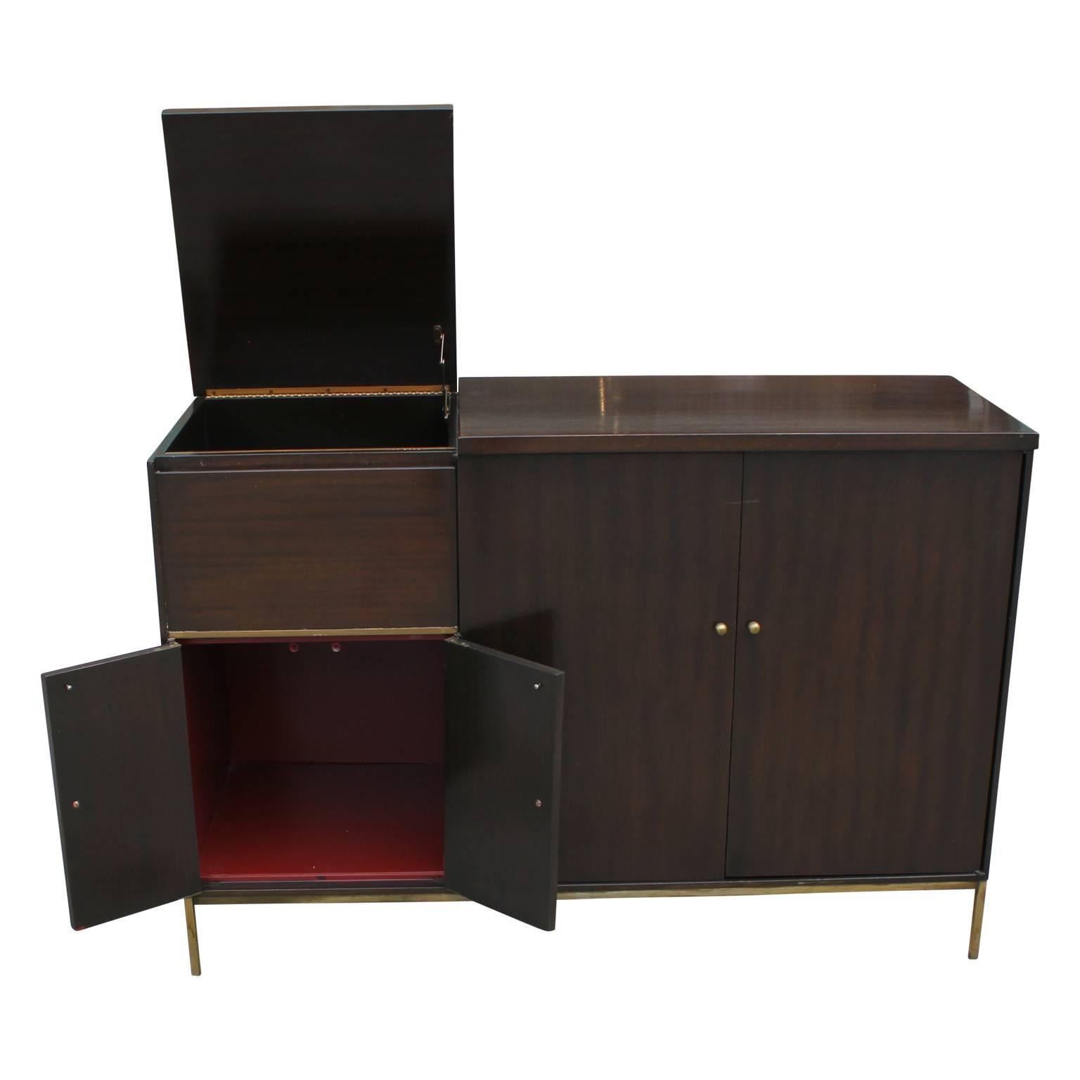 Paul McCobb Style Mid Century Modern Walnut Cabinet or Sideboard with Brass Legs In Good Condition In Houston, TX