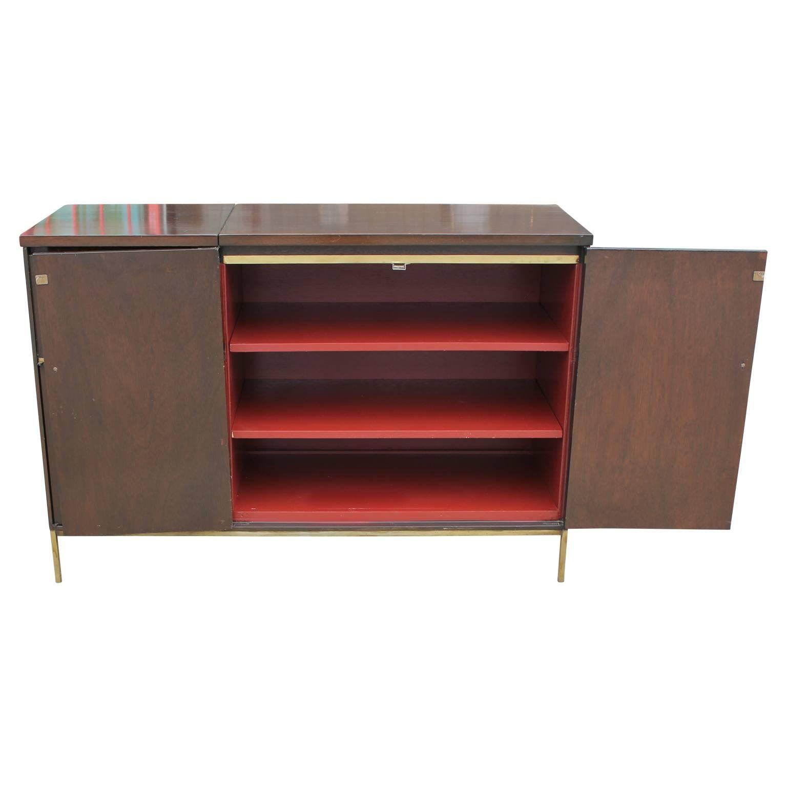 Mid-20th Century Paul McCobb Style Mid Century Modern Walnut Cabinet or Sideboard with Brass Legs