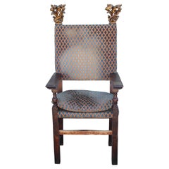 Fauteuil trône doré espagnol/italien du 17ème 18ème siècle avec fleurons peints en or