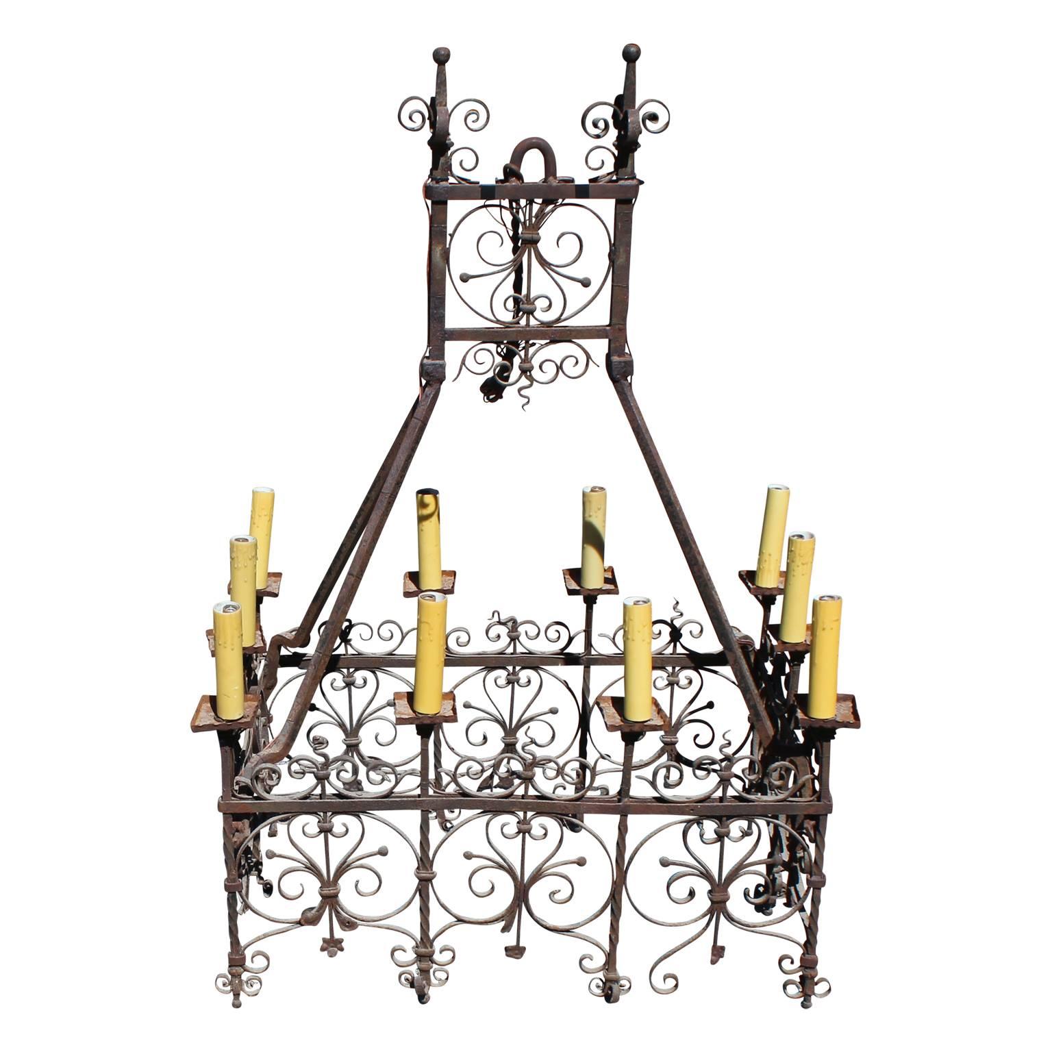 Wonderful 18th Century Spanish or French Hand Wrought Iron Chandelier