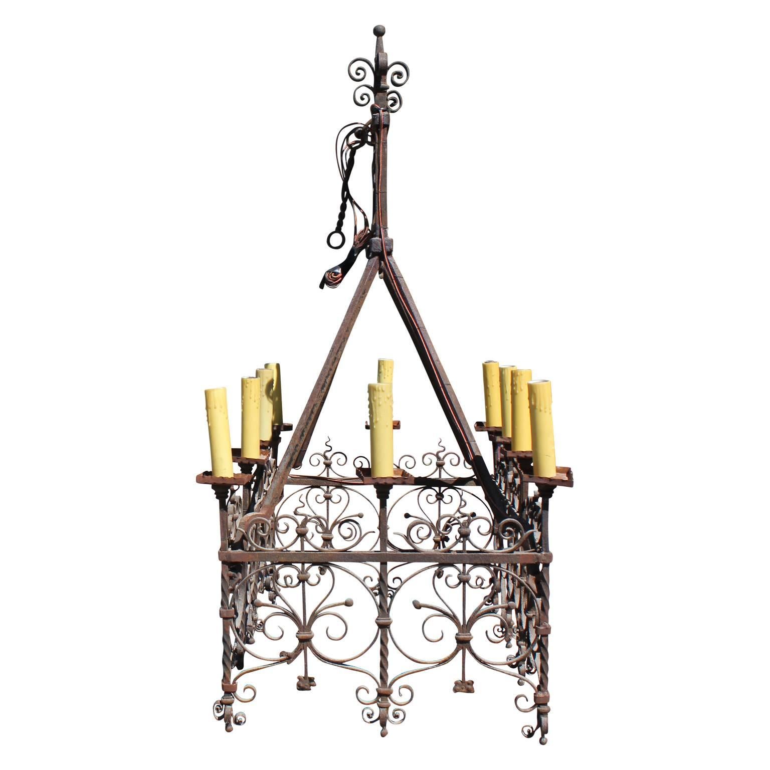 Wonderful 18th Century Spanish or French Hand Wrought Iron Chandelier 1
