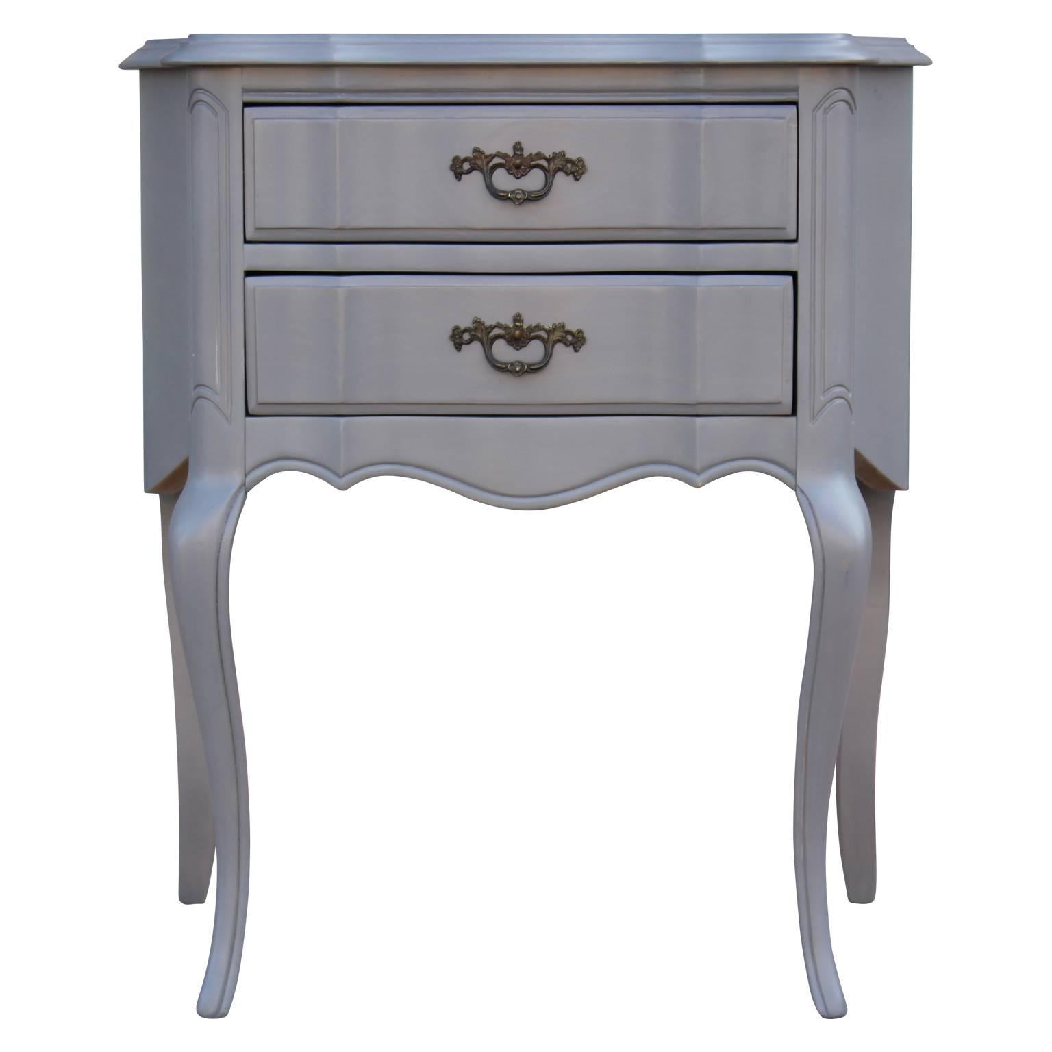 American Pair of Hollywood Regency Grey Stained French Style Two Drawer Nightstands