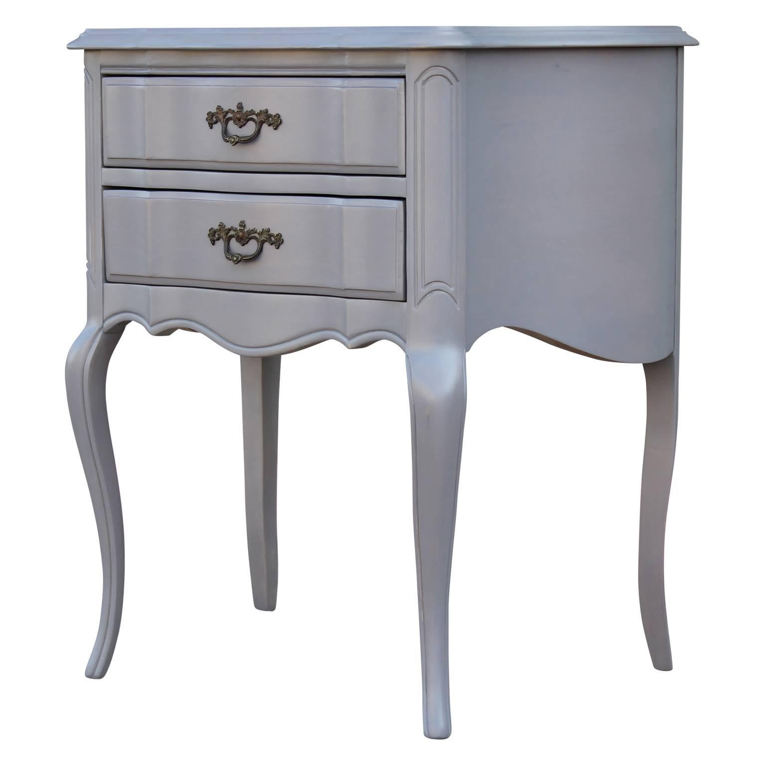 Louis XV Pair of Hollywood Regency Grey Stained French Style Two Drawer Nightstands
