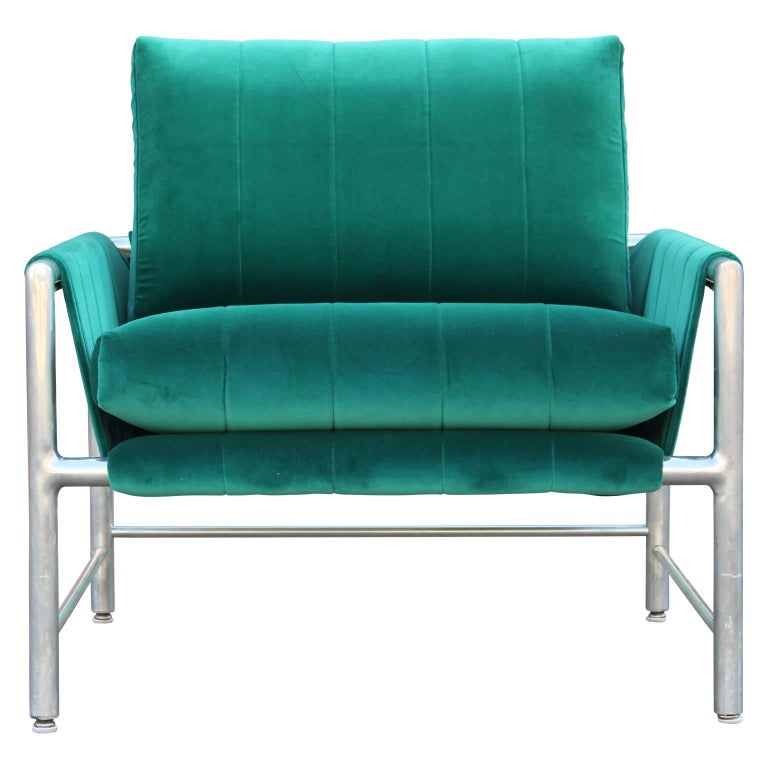 Modern Milo Baughman Style Aluminum Turquoise Teal Velvet Lounge Stunning Milo Baughman Style Aluminum Lounge Chair Freshly Upholstered In A Lush Turquoise Teal Velvet