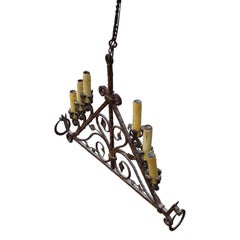 19th Century Wrought Iron Horse Hanging Chandelier or Candelabra