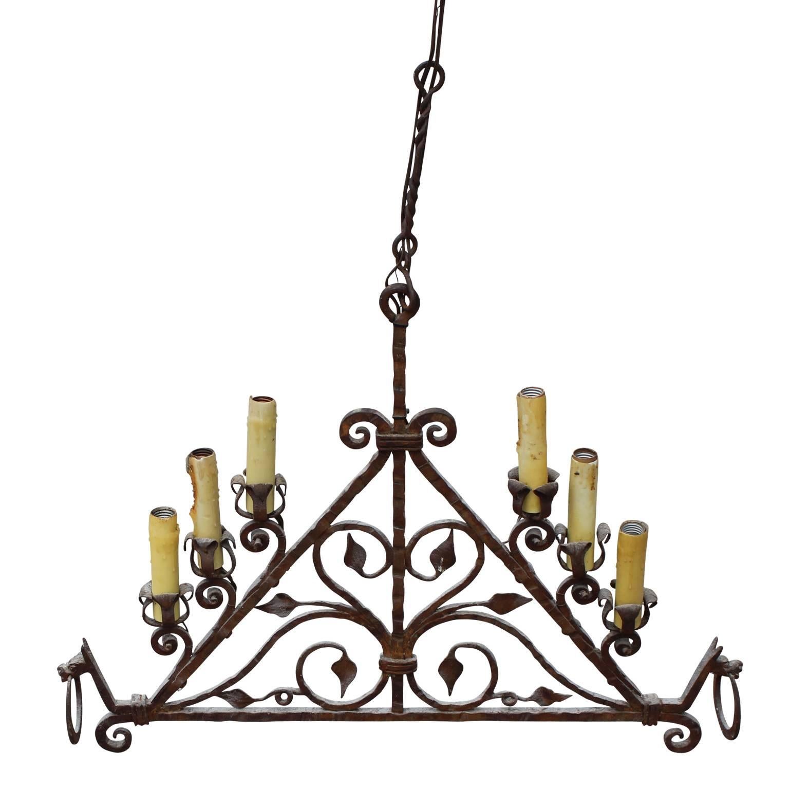 19th Century Wrought Iron Horse Hanging Chandelier or Candelabra