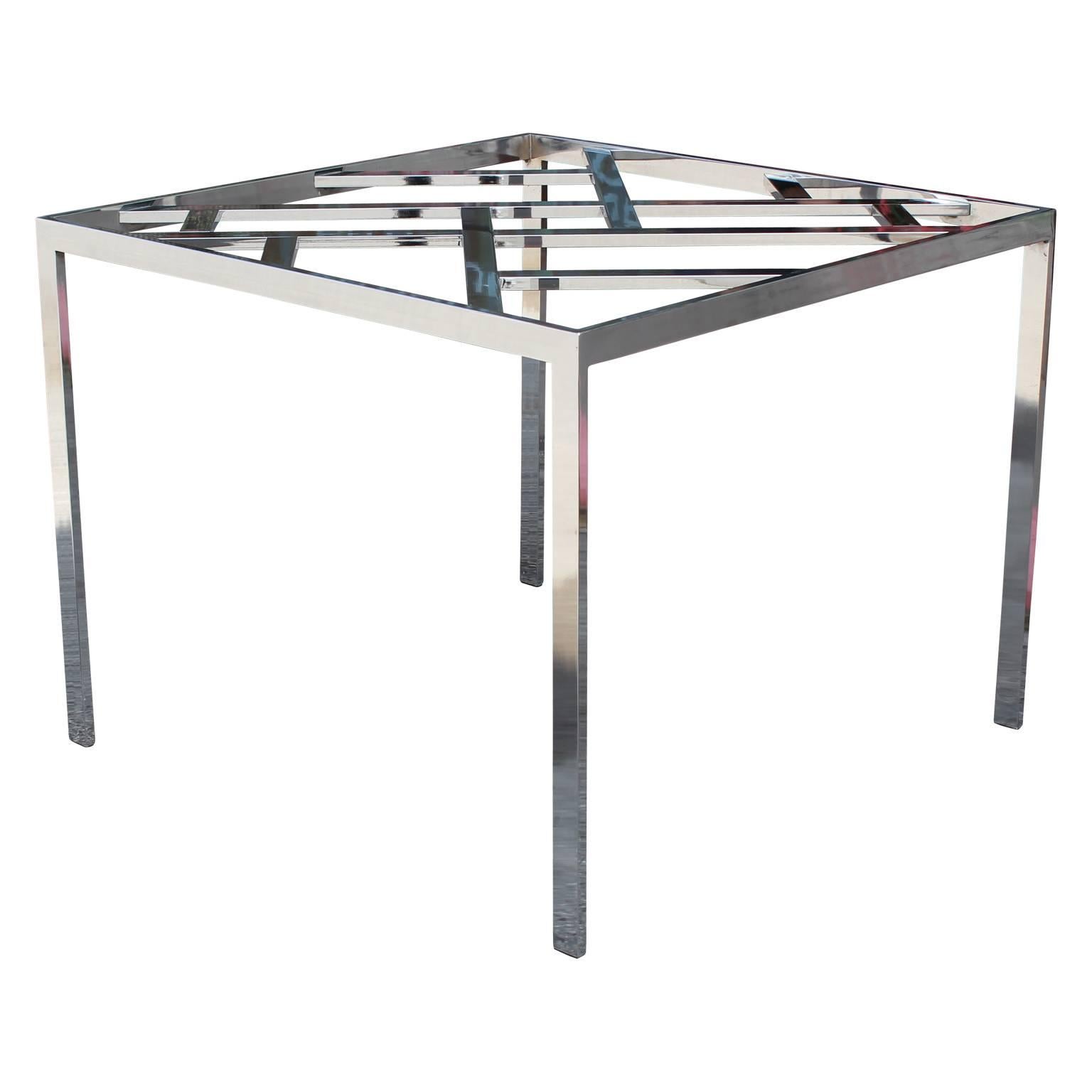 Modern Milo Baughman Square Chrome Dining or Kitchen Table In Excellent Condition In Houston, TX
