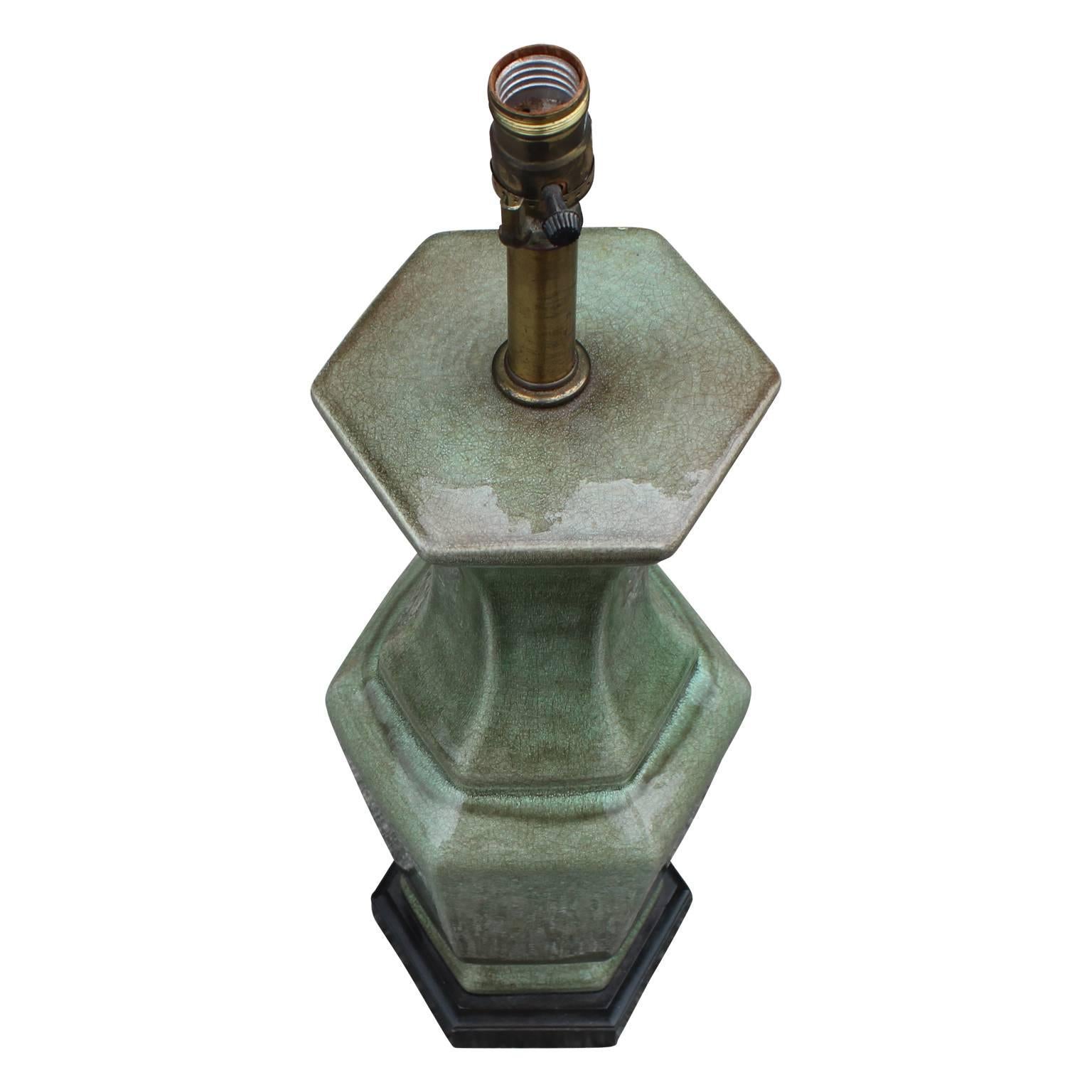 Modern Pair of Frederick Cooper Green Glazed Ceramic Vase Table Lamps
