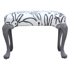 Pair of Modern French Grey Henredon Ottomans in Hunt Slonem Rabbit Fabric
