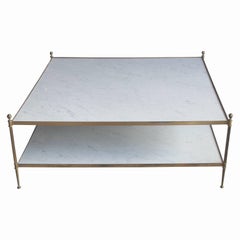 Hollywood Regency Italian Marble and Brass Two-Tiered Square Coffee Table