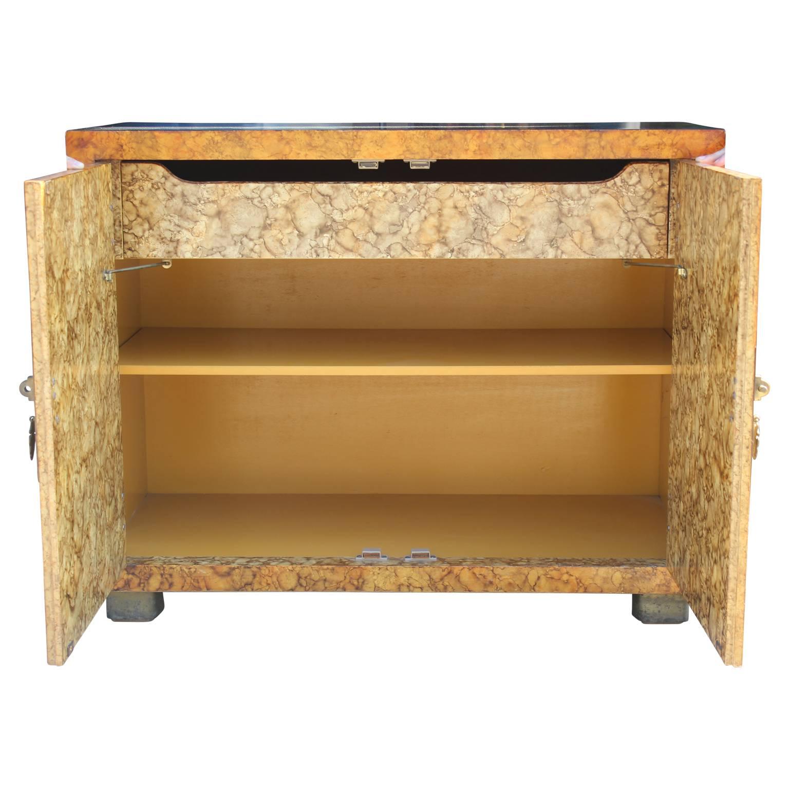 Faux Bois Modern Henredon Two-Tone Faux Tortoise Shell Chest or Cabinet with Brass Accents