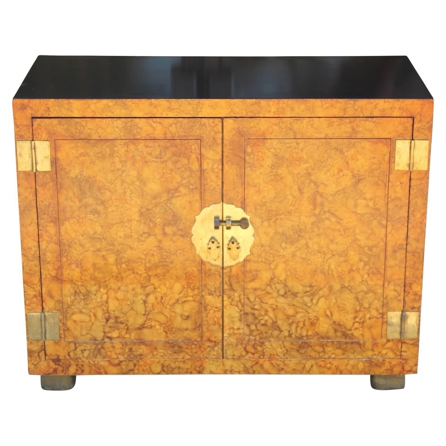 Modern Henredon Two-Tone Faux Tortoise Shell Chest or Cabinet with Brass Accents