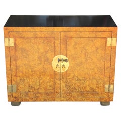 Modern Henredon Two-Tone Faux Tortoise Shell Chest or Cabinet with Brass Accents