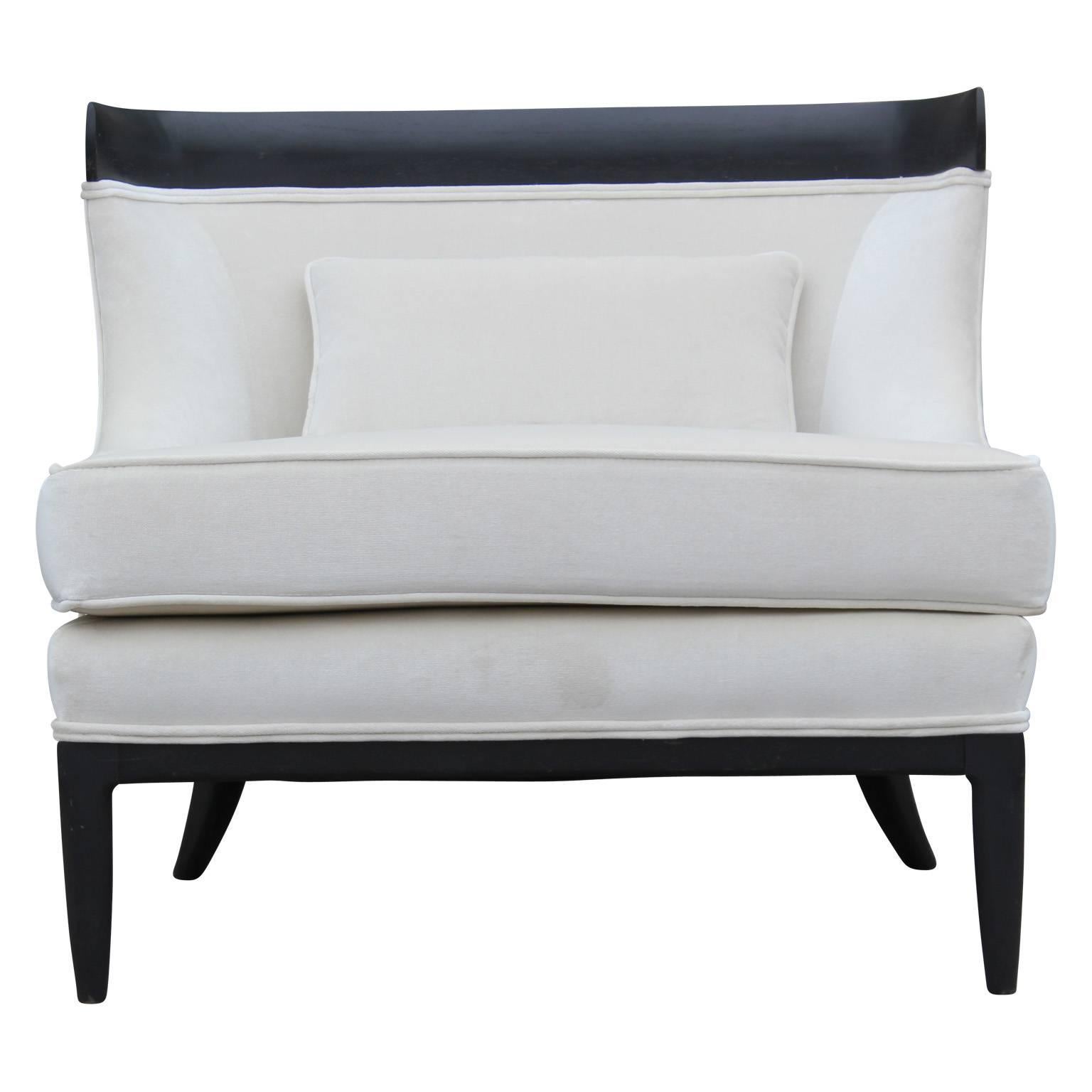 American Pair of Modern White Velvet and Black Lounge / Slipper Chairs by Tomlinson 