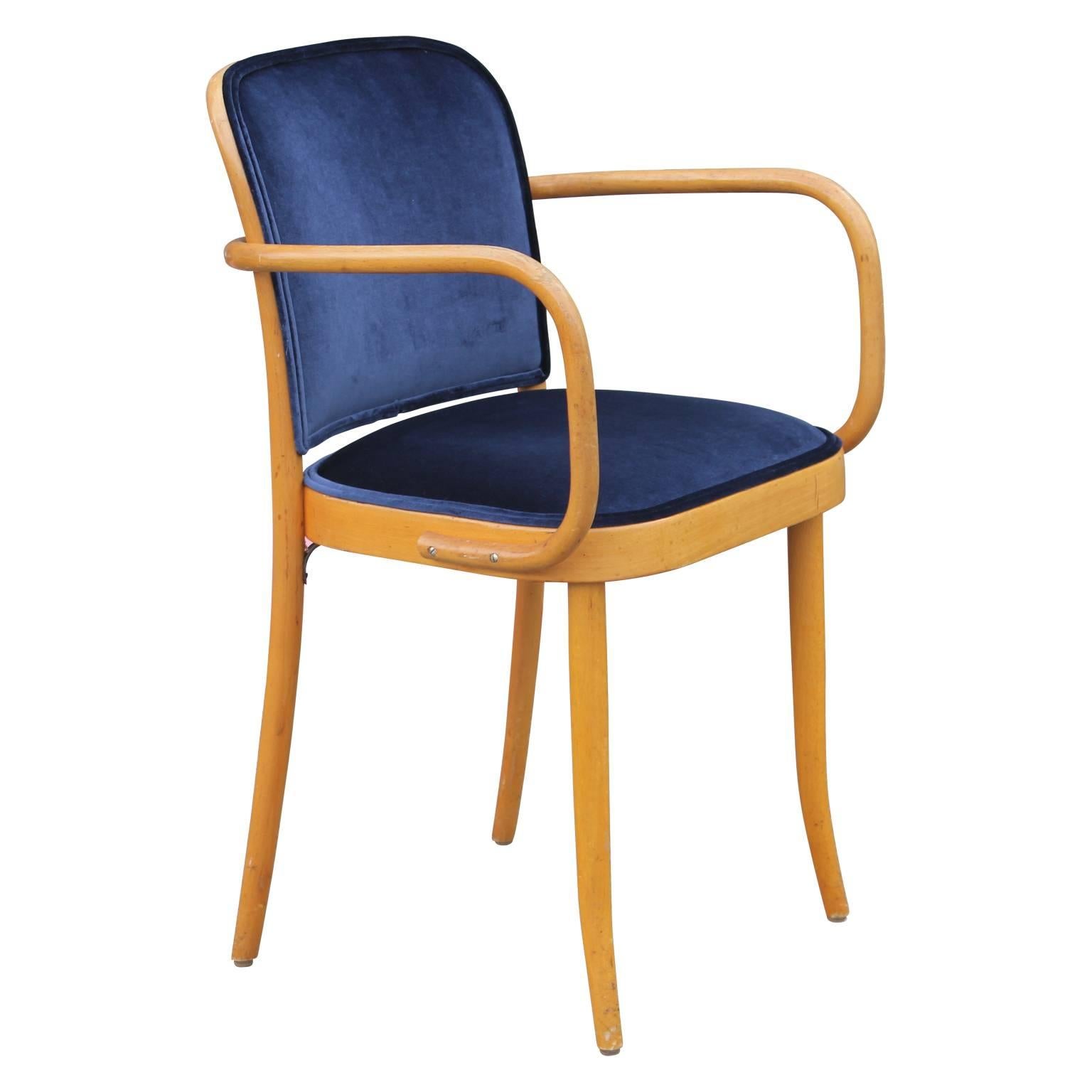 Mid-20th Century Set of Ten Modern Josef Hoffmann Thonet No 811 Blue Velvet Dining Chairs
