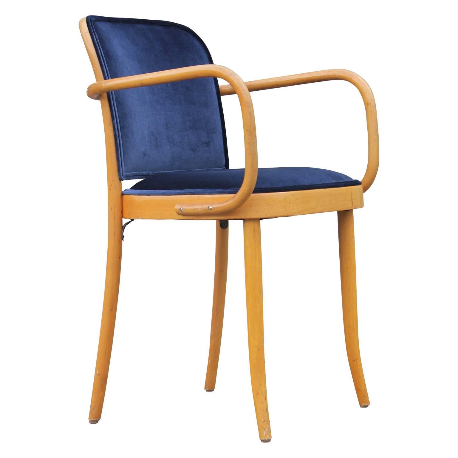 Set of Ten Modern Josef Hoffmann Thonet No 811 Blue Velvet Dining Chairs 1
