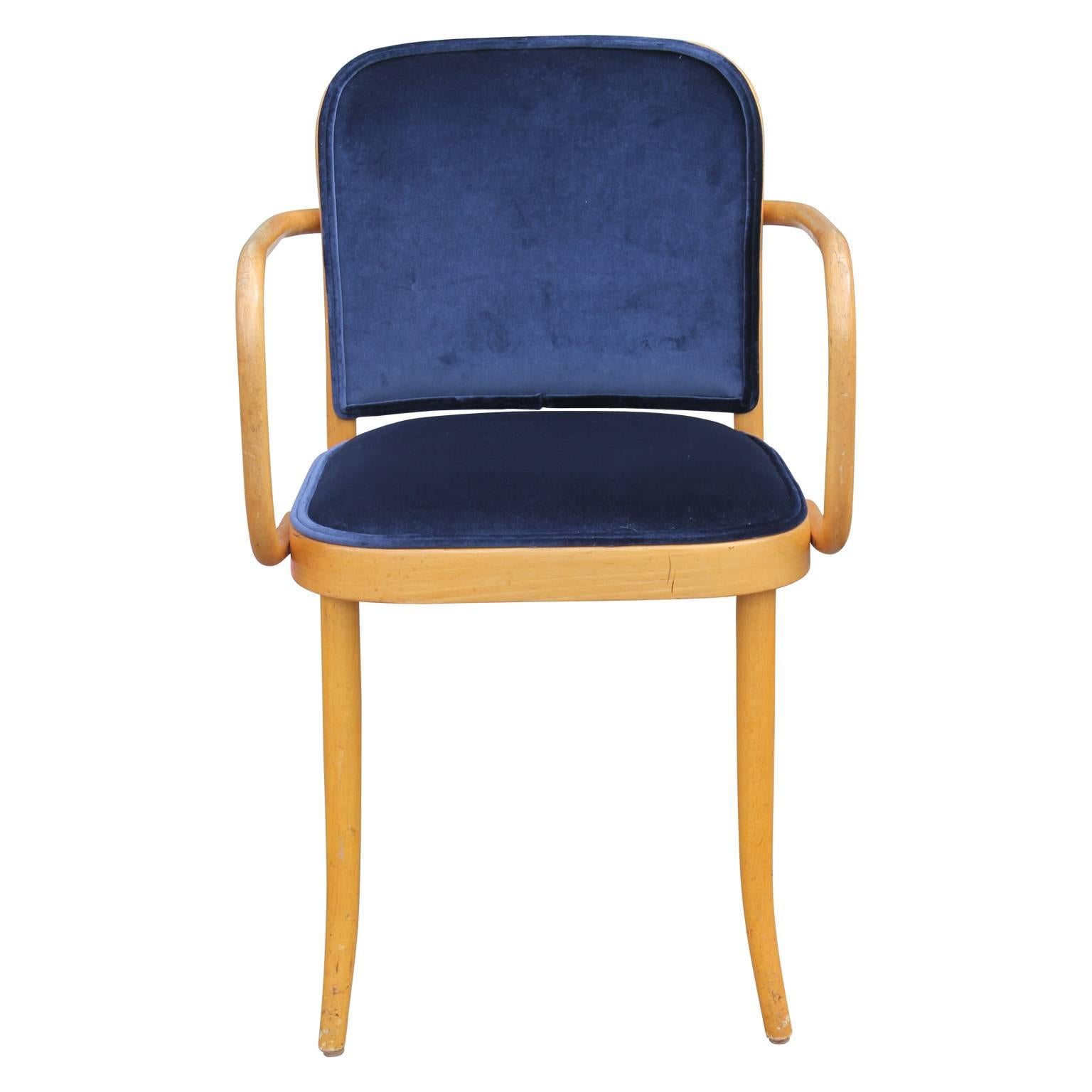 Set of ten modern Josef Hoffmann Thonet bentwood No 811, dining chairs. Freshly upholstered in a lovely deep blue velvet. Perfect as dining chairs or used as a side chair here and there. 