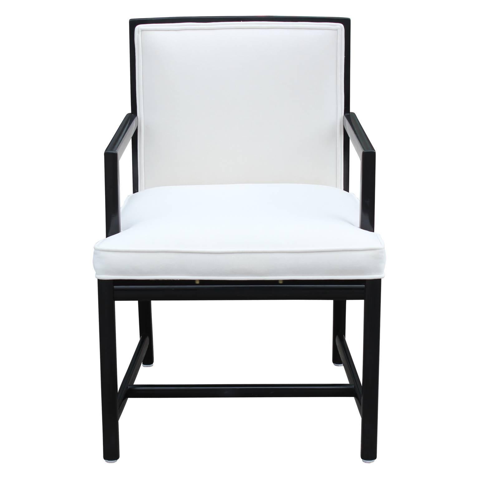 Modern Pair of Michael Taylor for Baker White Velvet and Black Lounge Chairs In Excellent Condition In Houston, TX