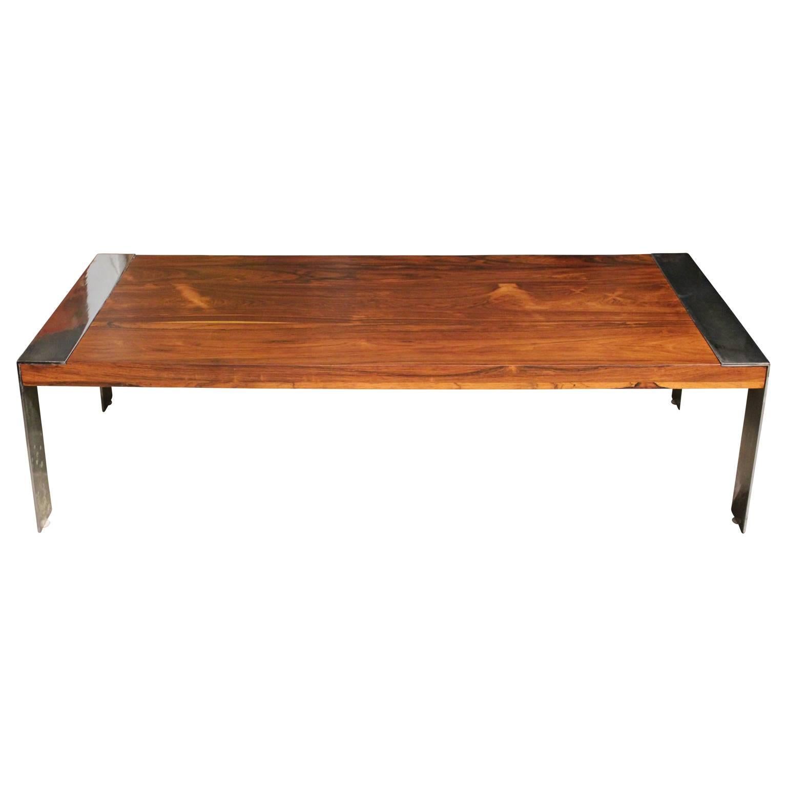 Modern Rosewood Chrome Rectangular Coffee Table by Flair