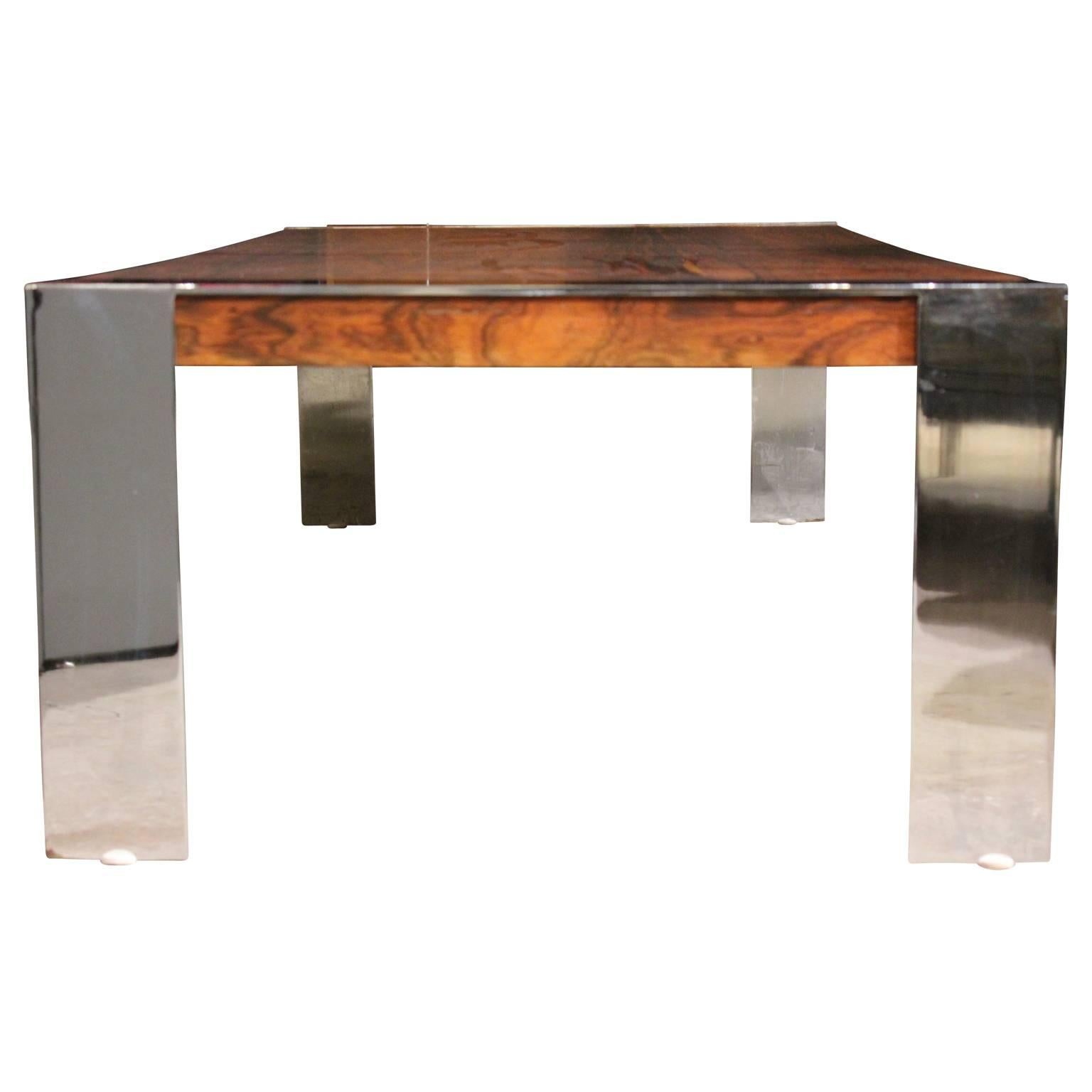 Mid-20th Century Modern Rosewood Chrome Rectangular Coffee Table by Flair