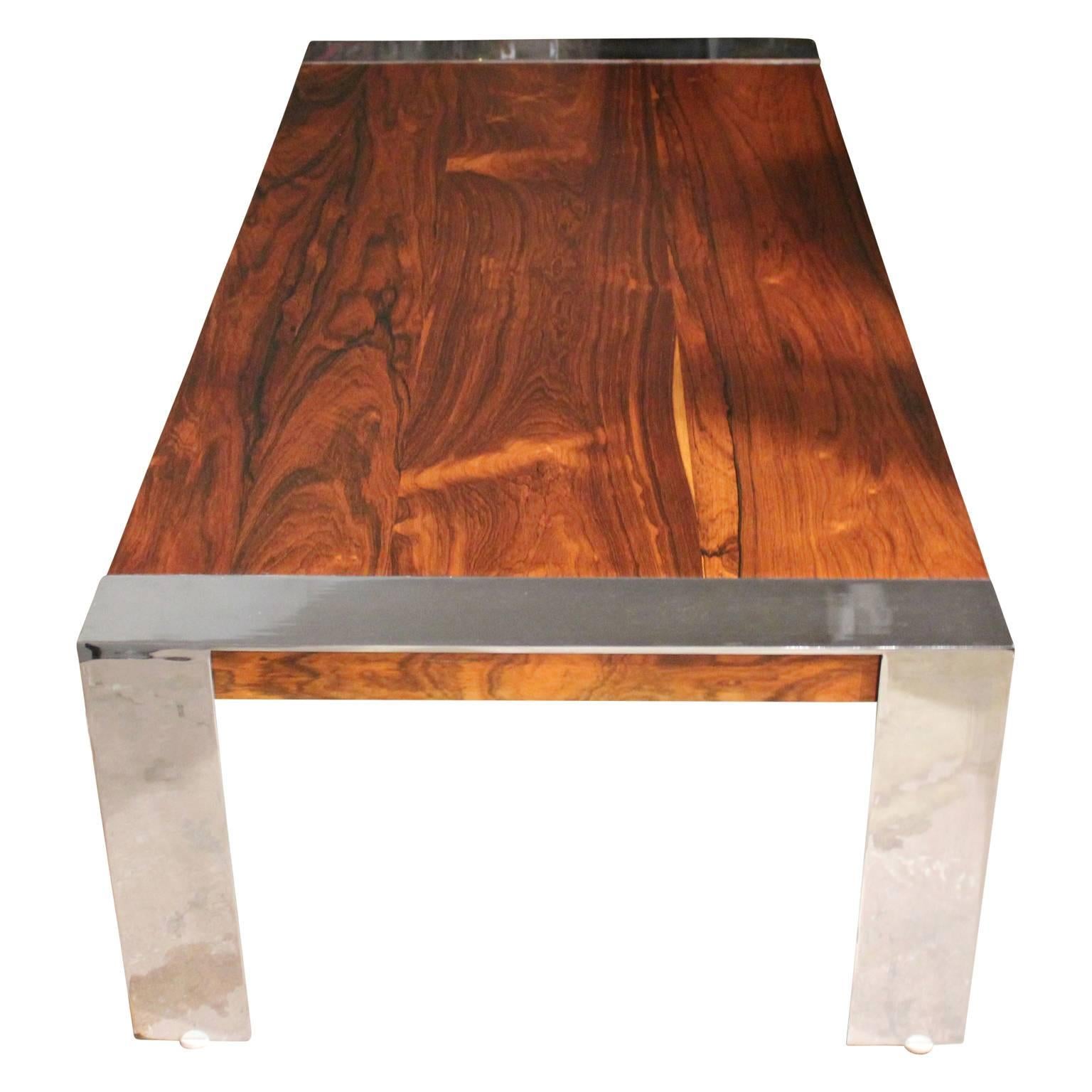 Modern Rosewood Chrome Rectangular Coffee Table by Flair 1