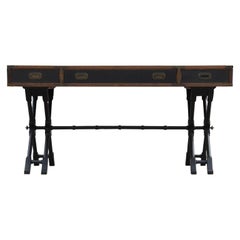 Modern Campaign Style Faux Bamboo Desk with Leather Inserts & Brass by Brandt