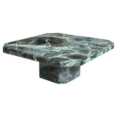 Modern Square Italian Green Marble Pedestal Coffee Table