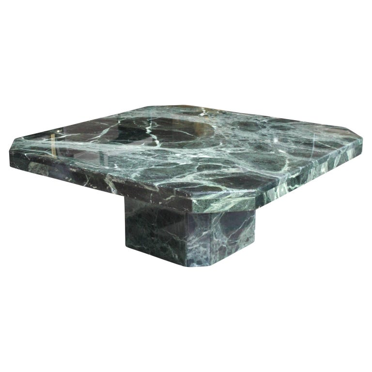Modern Square Italian Green Marble Pedestal Coffee Table at 1stDibs