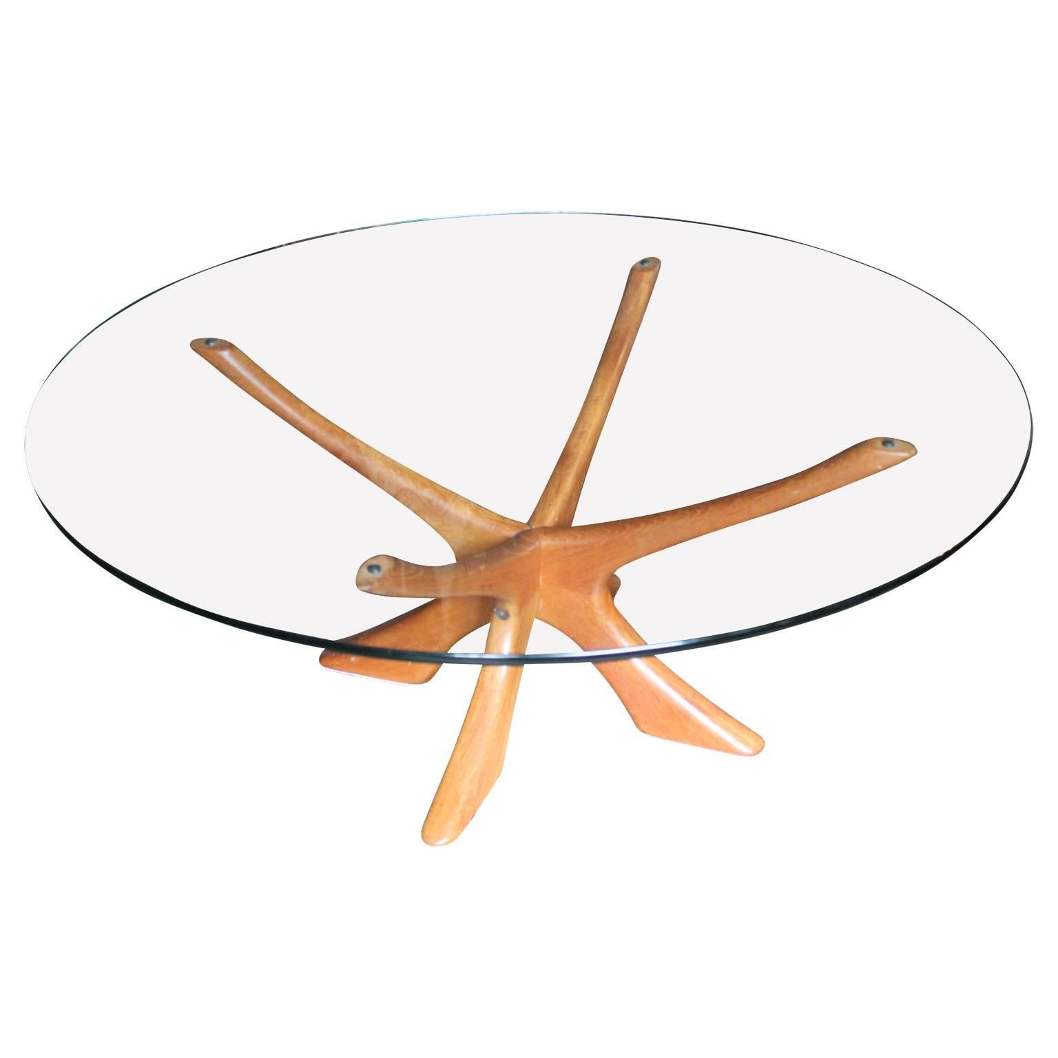 Mid-Century Modern Modern Round Illum Wikkelsø Glass Top and Teak Coffee Table