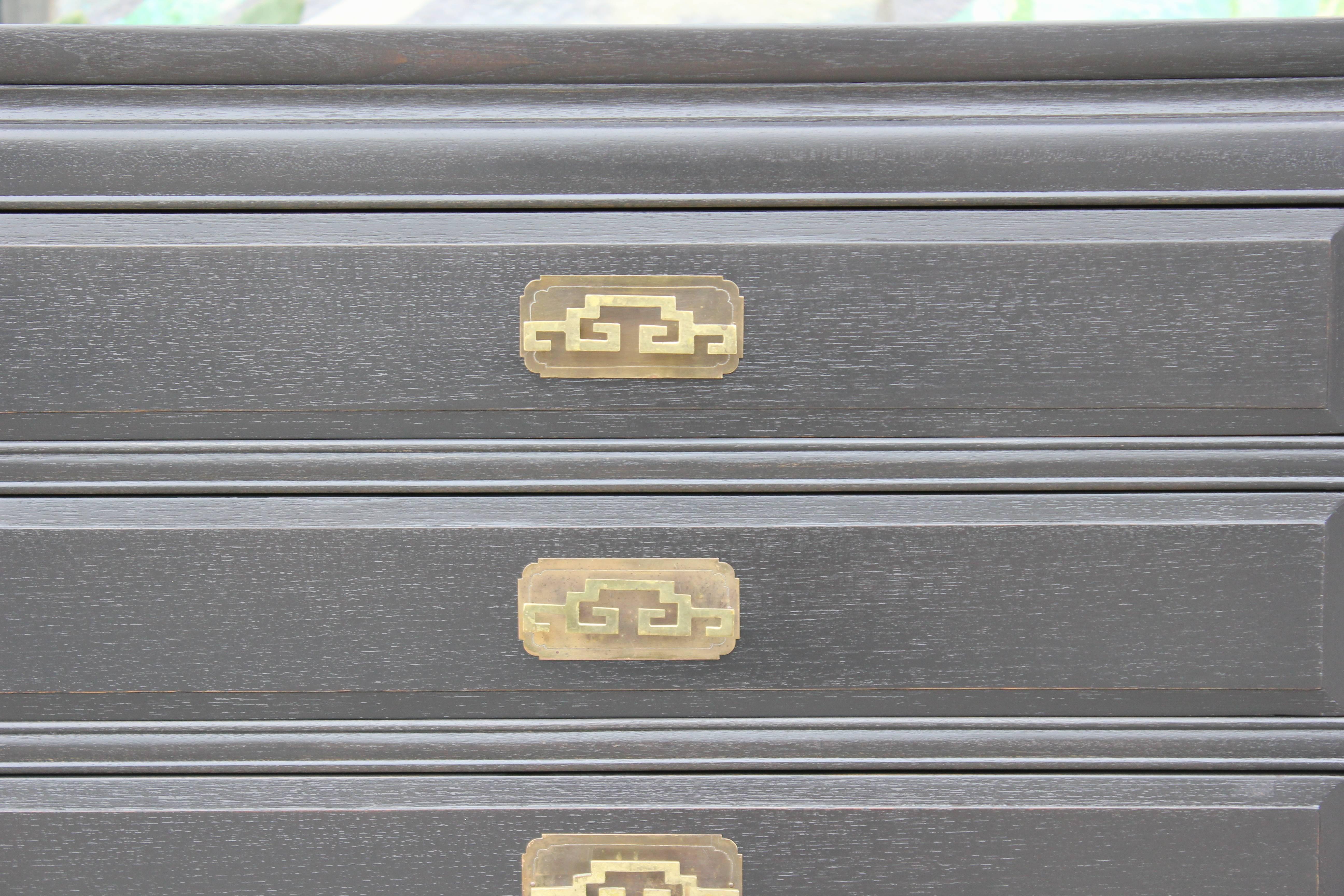 Pair of Chow's Oriental Furniture Co. Black Mismatched Chests In Excellent Condition In Houston, TX