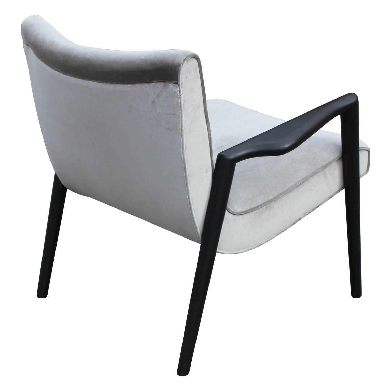 Pair of Modern Paul McCobb Style Silver Velvet and Charcoal Lounge Chairs 2