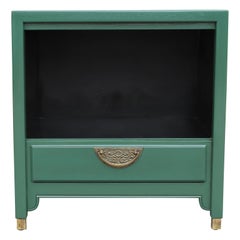 Pair of Modern Green Lacquered Century Furniture Nightstands with Brass Hardware