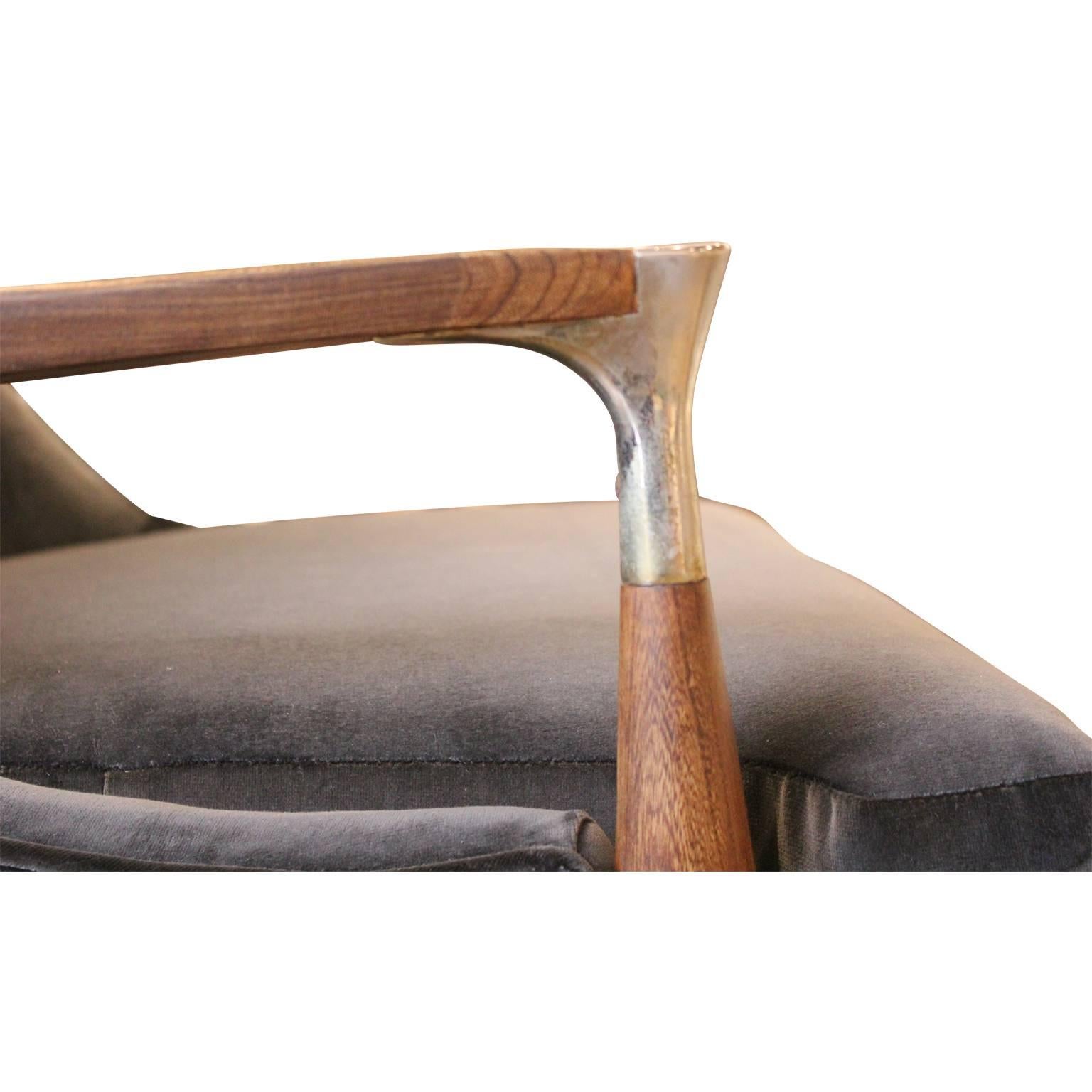 Modern Danish Kofod-Larsen Style Lounge Chair in Grey Velvet with Walnut Finish 3