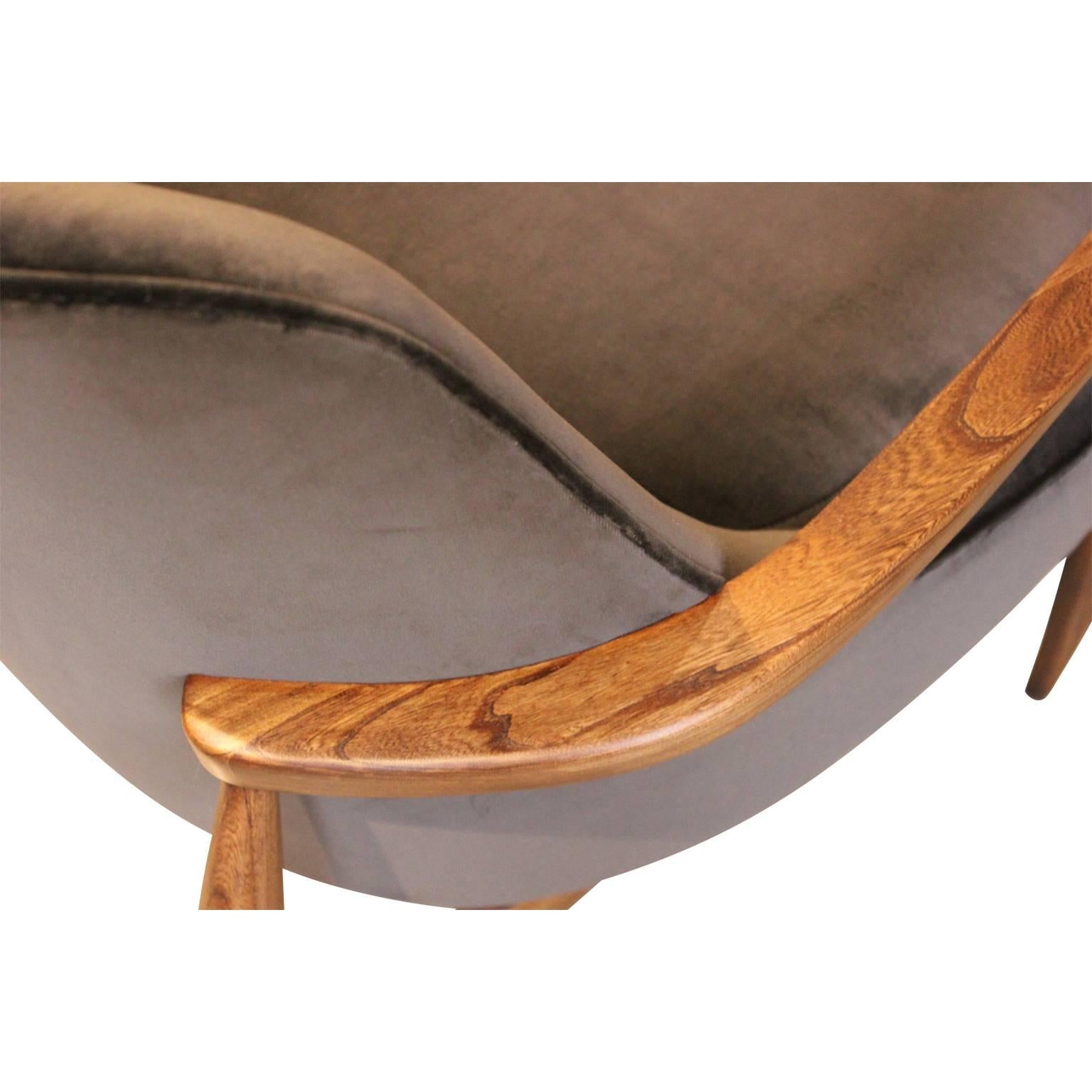 Modern Danish Kofod-Larsen Style Lounge Chair in Grey Velvet with Walnut Finish 5