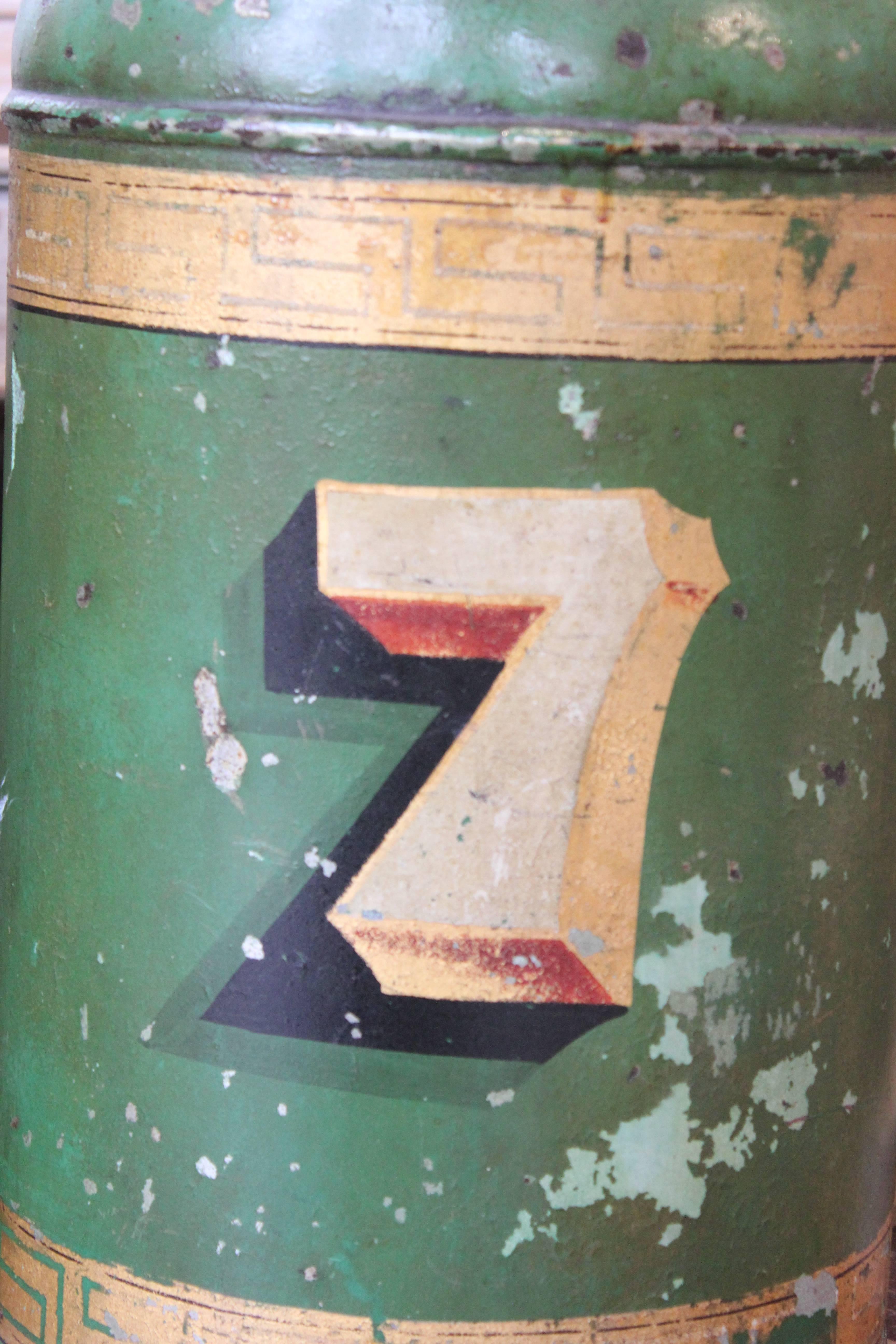 Pair of English Green Tin Tole Tea Canisters or Jars 1