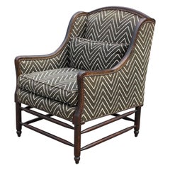 Modern Lounge Chair with Brown and White Chevron Patterned Fabric