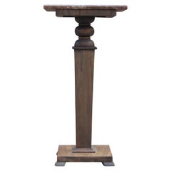 Walnut Pedestal with Square Marble Top