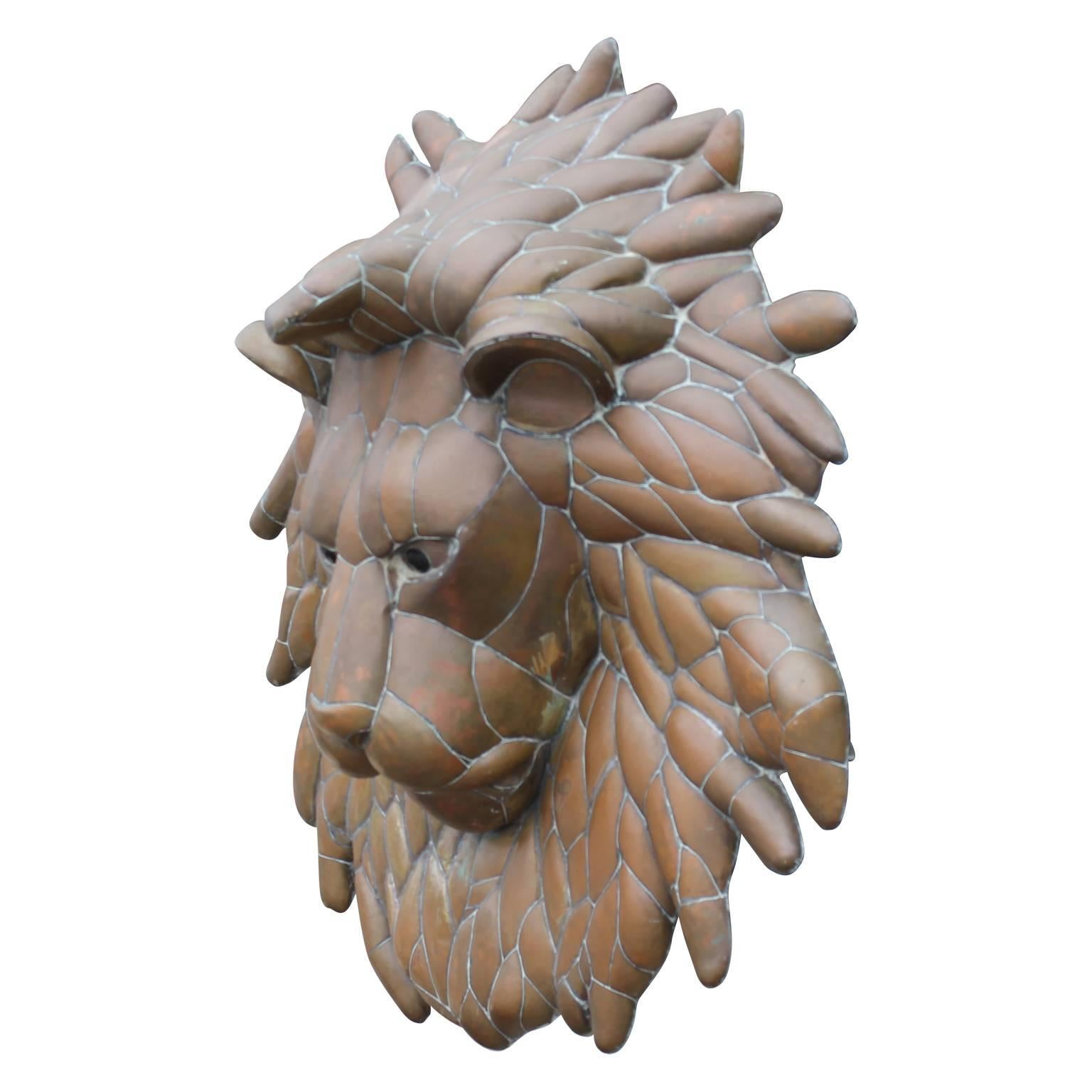 Modern Sergio Bustamante Brass Lion Head Sculpture In Excellent Condition In Houston, TX