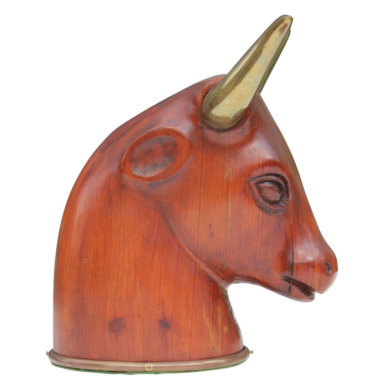 Late 20th Century Modern Wood and Brass Sarreid Bull Head Sculpture