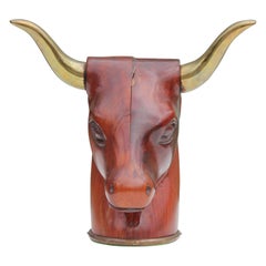 Modern Wood and Brass Sarreid Bull Head Sculpture