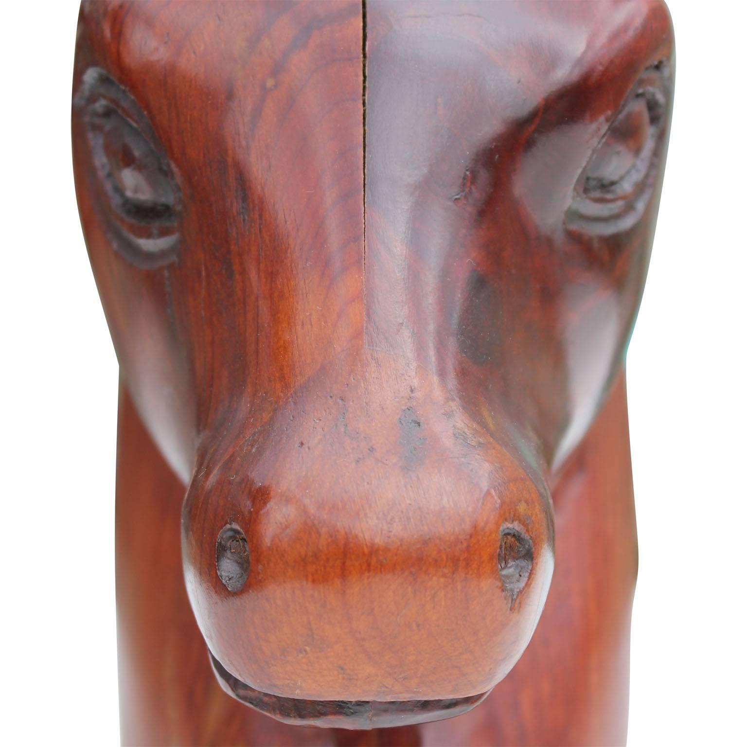 Modern Wood and Brass Sarreid Bull Head Sculpture In Excellent Condition In Houston, TX