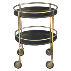 Modern Round Two Tiered Black and Brass Bar Cart or Tea Cart 