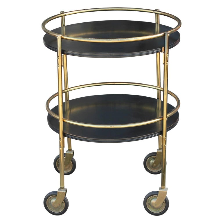 Gold Metal, Glass and Mirror TwoTier Bar, Tea Cart or Serving Cart at