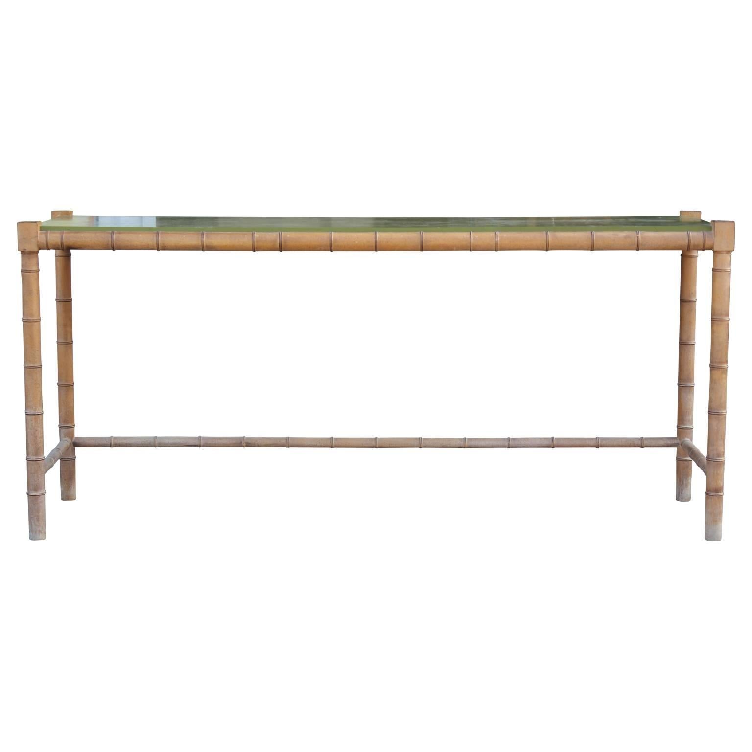 Mid-Century Modern Modern Faux Bamboo and Green Top Rectangular Console or Serving Table