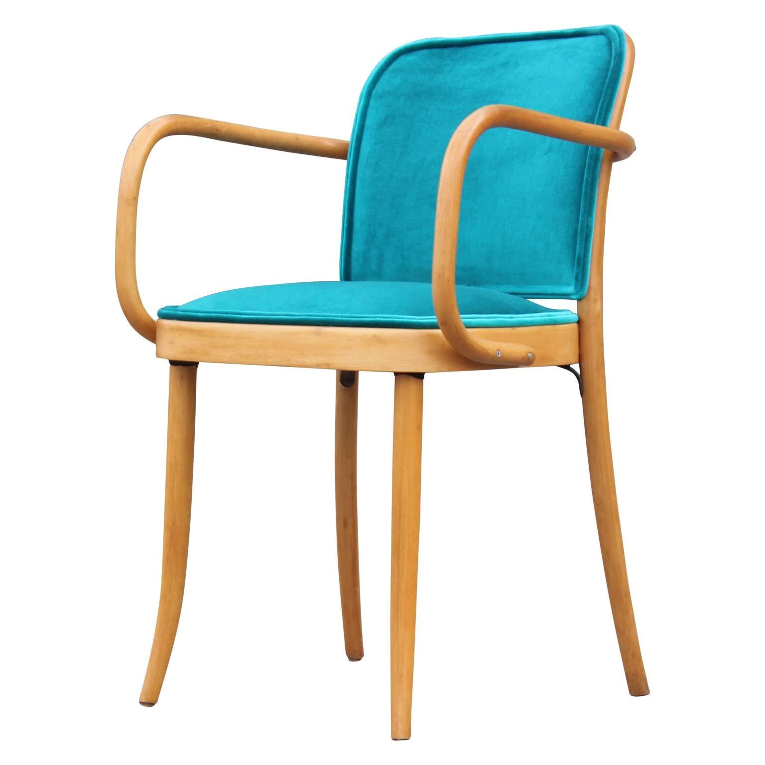 Modern Josef Hoffmann Thonet No 811 Turquoise Velvet Dining Chair